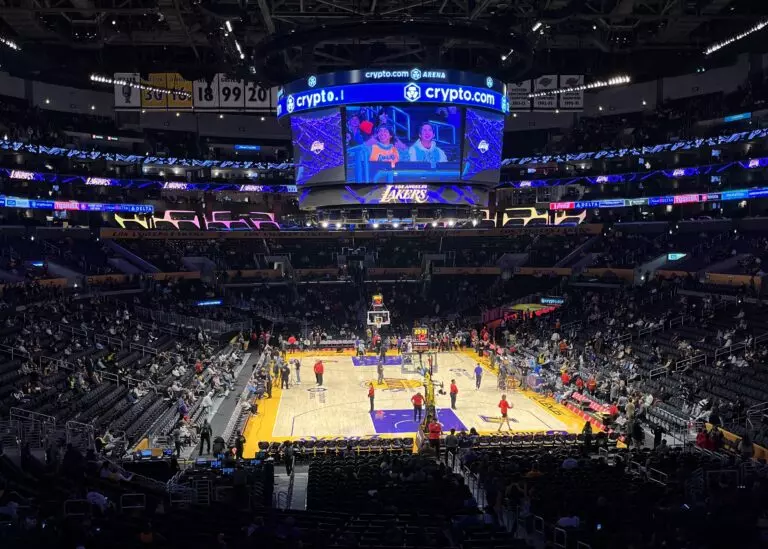 Inside Crypto.com Arena ahead of a Lakers game, and site of Lakers-Nuggets Game 3. By Troutfarm27 - Own work, CC BY-SA 4.0, https://commons.wikimedia.org/w/index.php?curid=125593215