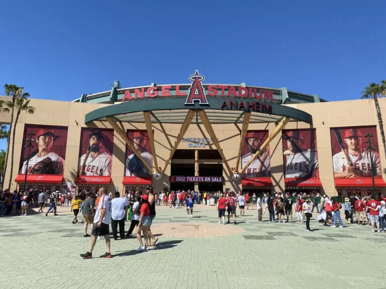 Outside Angel Stadium before a game in June 2022. The location for tonight's Dodgers-Angels matchup. Photo by Dylan Breese